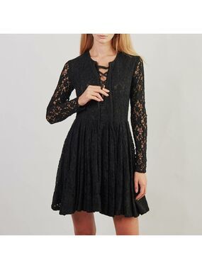 *Maje Black Lace Corset-Tie Flare Dress – Size 2 (M)